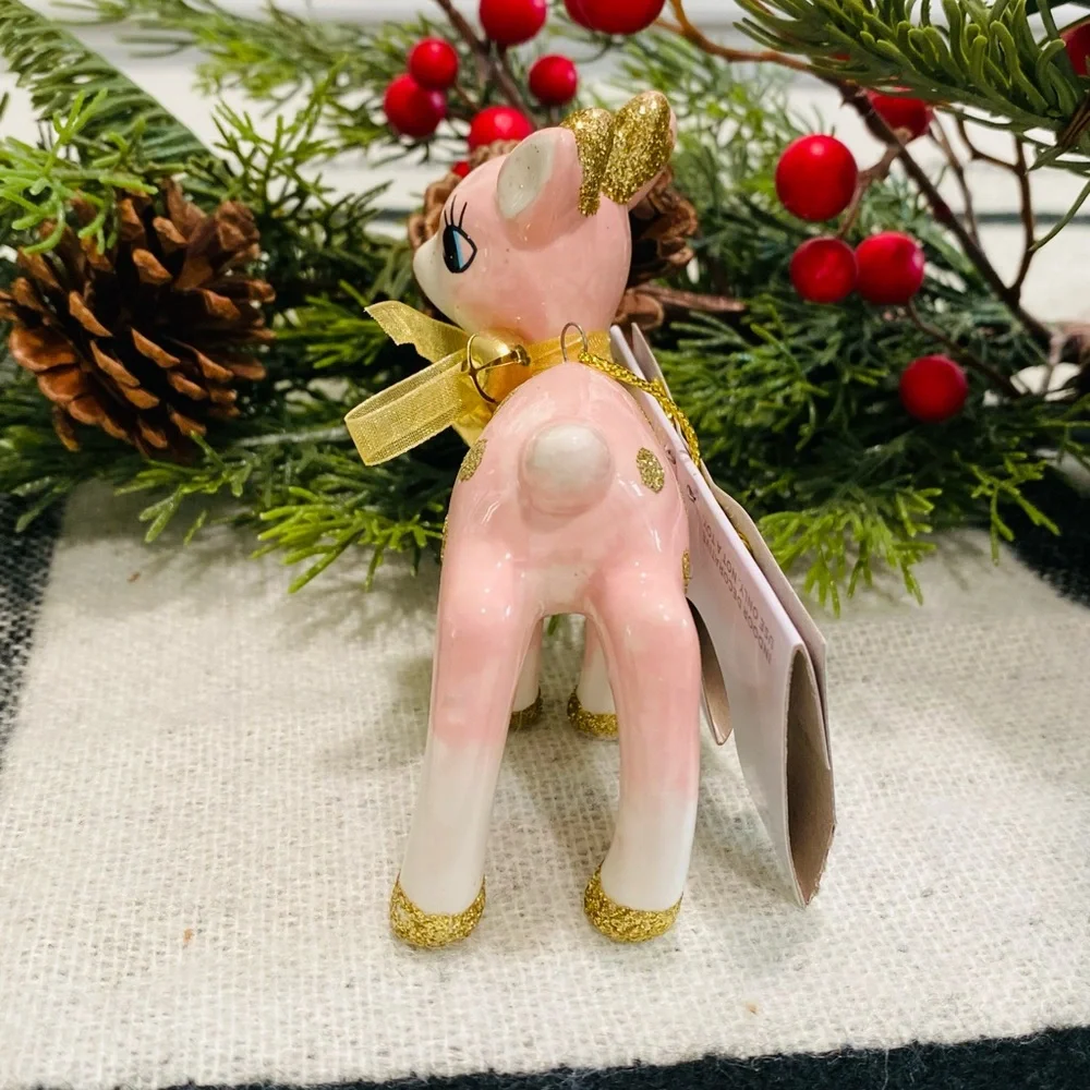 NEW Target Pink Ceramic Retro Deer Christmas Ornament